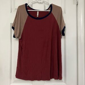 Cool Melon Red, Tan and Navy Colorblock Tshirt Top